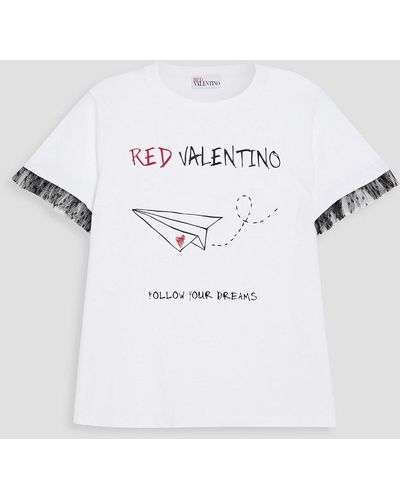 RED Valentino Embroidered Printed Cotton-jersey T-shirt - White