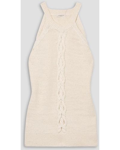 Lafayette 148 New York Neckholder-tanktop aus einer leinenmischung mit zopfstrickmuster und pailletten - Natur