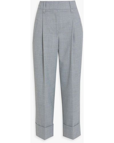 Brunello Cucinelli Cropped Pleated Twill Tapered Pants - Gray
