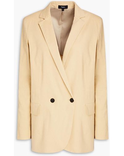 Theory Boy Double-breasted Linen-blend Blazer - Natural