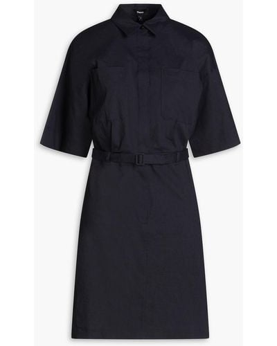 Theory Belted Linen-blend Mini Shirt Dress - Black