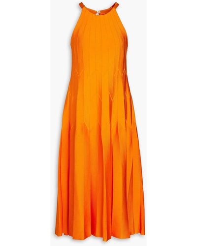 Carolina Herrera Pleated Stretch-knit Midi Dress - Orange