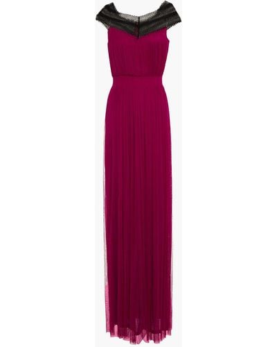 Amanda Wakeley Chantilly Lace-paneled Silk-tulle Gown - Purple