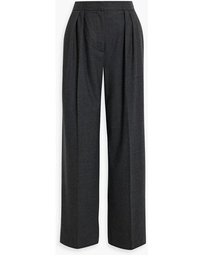 Iris & Ink Maya Pleated Wool-blend Flannel Wide-leg Pants - Black