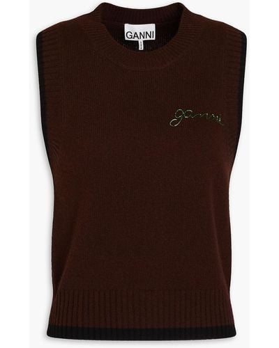 Ganni Bead-embellished Wool And Cashmere-blend Vest - Brown