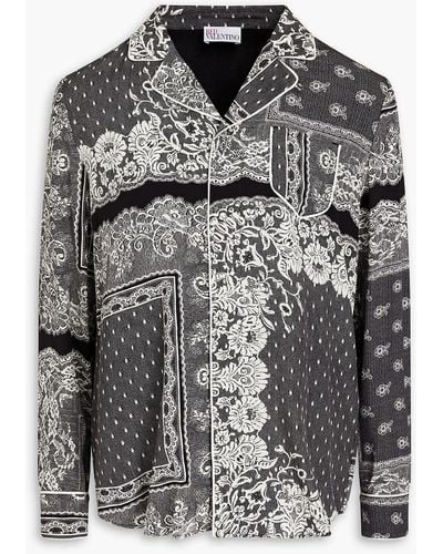 RED Valentino Printed Silk Crepe De Chine Shirt - Grey