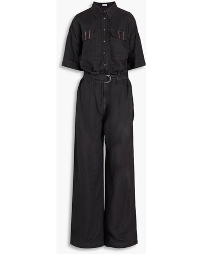 Brunello Cucinelli Bead-embellished Linen And Cotton-blend Jumpsuit - Black