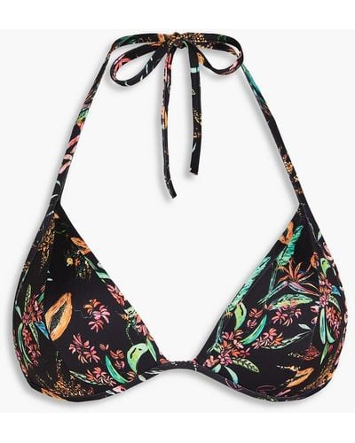 Charo Ruiz Printed Triangle Bikini Top - Black