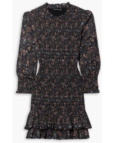 Veronica Beard Farha Shirred Floral-print Cotton-voile Mini Dress - Black