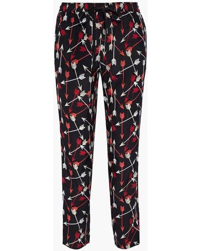 RED Valentino Cropped Printed Silk Crepe De Chine Straight-leg Trousers - Black