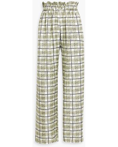 Shrimps Libra Belted Checked Silk-twill Wide-leg Trousers - White