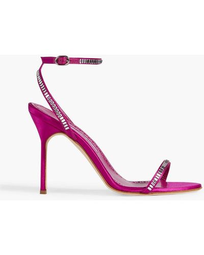Manolo Blahnik Crinastra 105 Crystal-embellished Satin Sandals - Pink