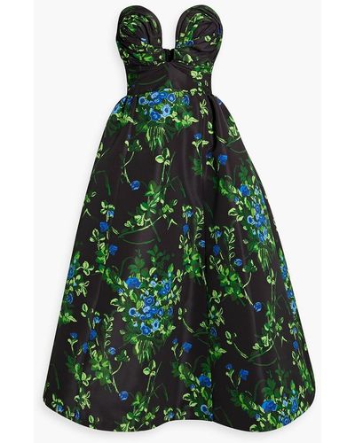 Carolina Herrera Strapless Floral-print Faille Midi Dress - Green
