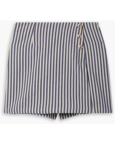 Miguelina Nicole Layered Button-embellished Striped Cotton-twill Shorts - Blue