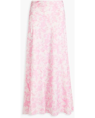 Ganni Floral-print Stretch-silk Satin Maxi Skirt - Pink