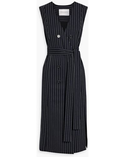 Carolina Herrera Double-breasted Pinstriped Wool-blend Twill Midi Dress - Black