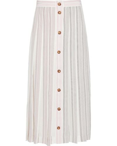 Victoria Beckham Pleated Button-detailed Striped Silk-crepe Midi Skirt - Multicolour