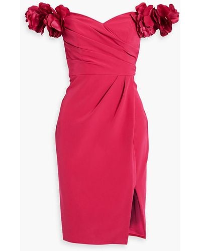 Marchesa Off-the-shoulder Appliquéd Pleated Crepe Dress - Pink