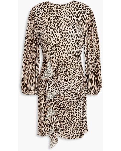 Maje Ricata Ruffle-trimmed Leopard-print Crepe Mini Dress - White