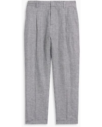 120% Lino Houndstooth Linen Suit Pants - Gray