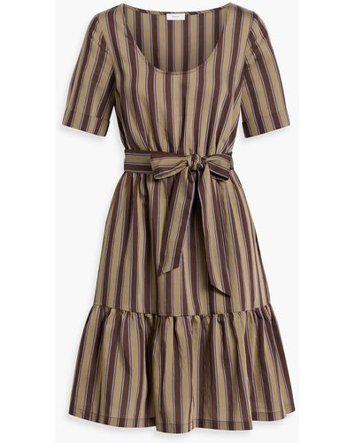 Iris & Ink Erin Gathered Striped Lycocell-blend Dress - Brown