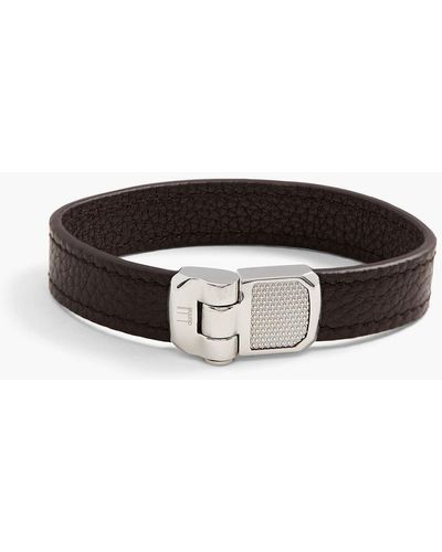 Dunhill Pebbled-leather And Silver-tone Bracelet - Black