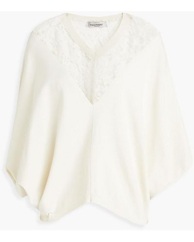Valentino Garavani Asymmetric Corded Lace-paneled Stretch-knit Top - White