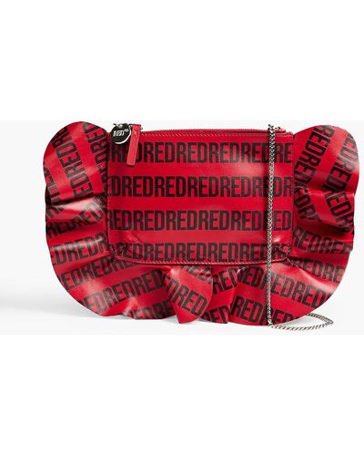 Red(V) Rock Ruffle Printed Leather Shoulder Bag - Red