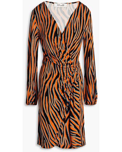 Diane von Furstenberg Toronto Wrap-effect Zebra-print Jersey Mini Dress - Orange