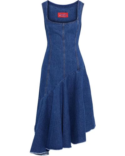 Solace London Lewis Asymmetric Paneled Denim Dress - Blue