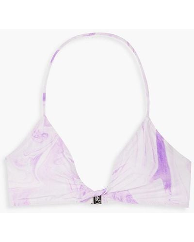 Ganni Twist-front Printed Triangle Bikini Top - Purple
