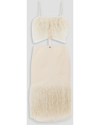 Jacquemus Cutout Raffia-trimmed Cotton-blend Canvas Midi Dress - Natural
