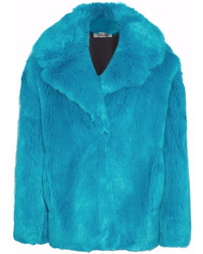 Diane von Furstenberg Faux Fur Coat Turquoise - Blue