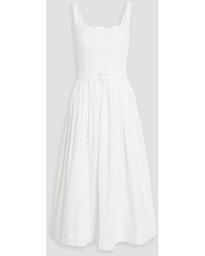 HVN Allegra Broderie Anglaise Cotton Midi Dress - White