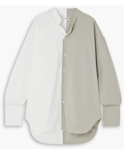 Interior Duo Oversized Two-tone Cotton Shirt - Gray