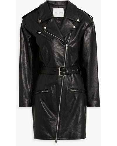 Envelope Jax Belted Leather Mini Dress - Black