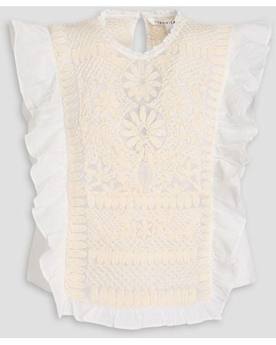 Veronica Beard Capriana Ruffled Embroidered Cotton-mesh Top - White
