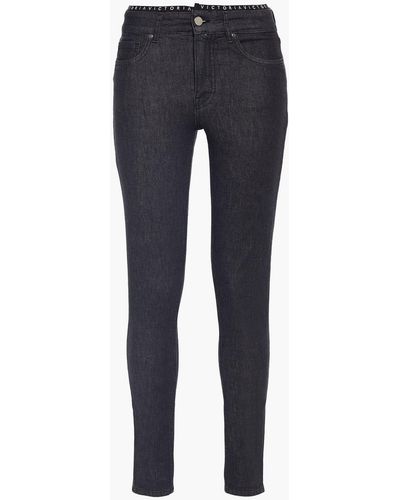Victoria Beckham Monogram-trimmed Mid-rise Skinny Jeans - Blue