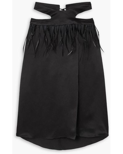 Maximilian Cutout Hammered Silk-satin Skirt - Black