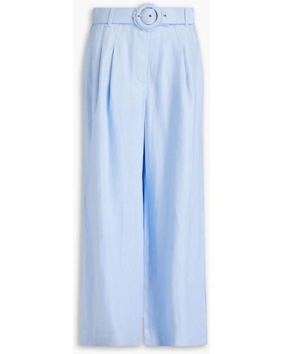 Zimmermann Hose mit weitem bein aus leinen-canvas mit falten und gürtel - Blau
