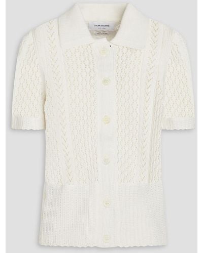 Thom Browne Ottoman Cable-knit Cotton Cardigan - Natural