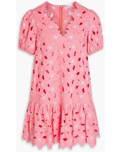 RED Valentino Laser-cut Cotton-poplin Mini Dress - Pink