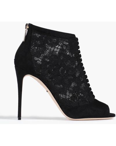 Dolce & Gabbana Suede-paneled Corded Lace Ankle Boots - Black