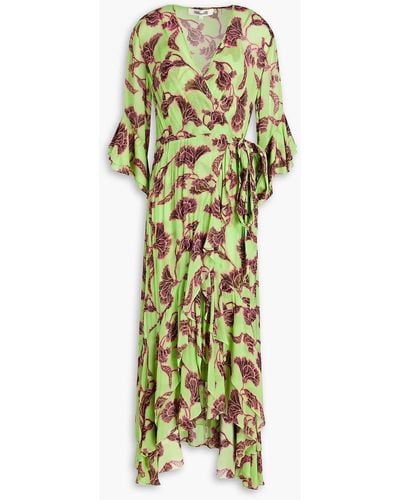Diane von Furstenberg Ruffled Printed Stretch-mesh Midi Dress - Green