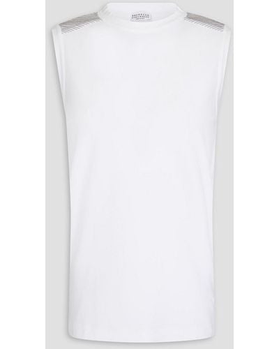 Brunello Cucinelli Oberteil aus baumwoll-jersey mit zierperlen - Weiß