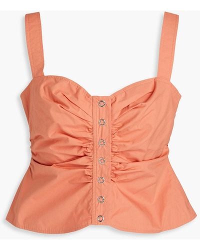 A.L.C. Ruched Cotton-poplin Peplum Top - Orange