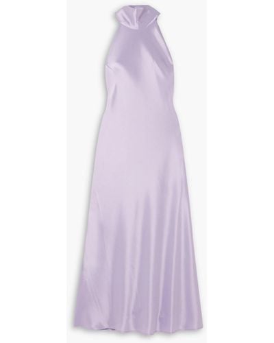 Galvan London Sienna Satin Halterneck Midi Dress - Purple