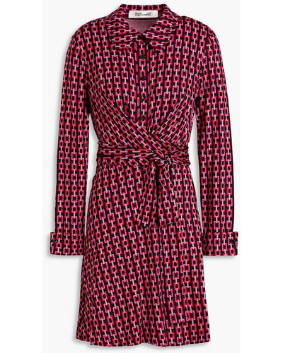 Diane von Furstenberg Didi Printed Jersey Mini Shirt Dress - Red