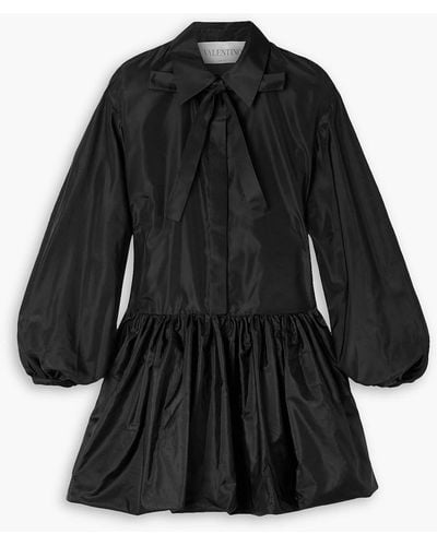 Valentino Garavani Pussy-bow Gathered Silk-taffeta Mini Shirt Dress - Black