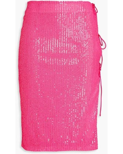 ROTATE BIRGER CHRISTENSEN Lace-up Sequined Mesh Skirt - Pink